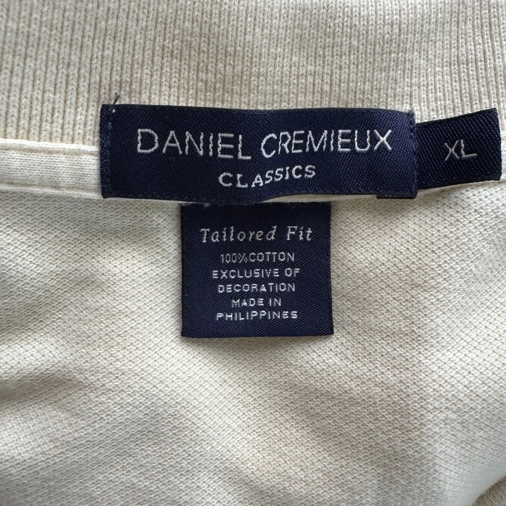 Daniel Cremieux  Mens XL Cream Cotton Long Sleeve Pique Polo Shirt Tailored